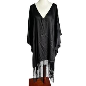 BCBG Maxazria Black Fringe Kaftan Dress Women's Size Medium/Large | 26-28